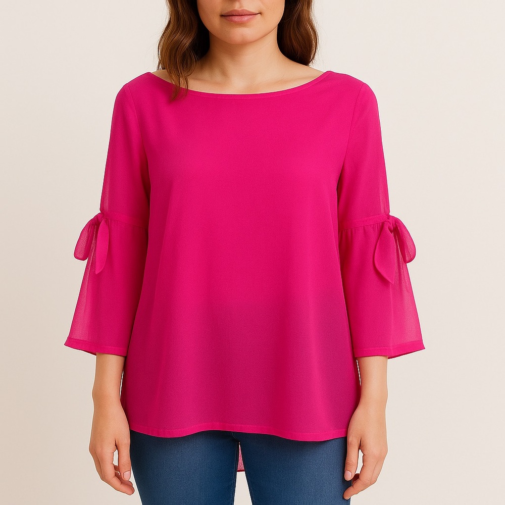 Umgee Pink Tie Sleeve Chiffon Blouse Women’s Small Boho Boutique Top size S